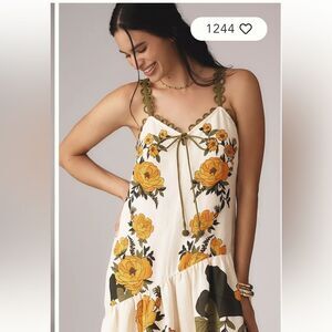 Anthropologie Farm Rio Floral Summer Maxi Dress with Orange and Green Accents